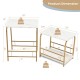 Faux marble nesting tables with gold powder-coated steel, ideal for small spaces and versatile use as side tables.